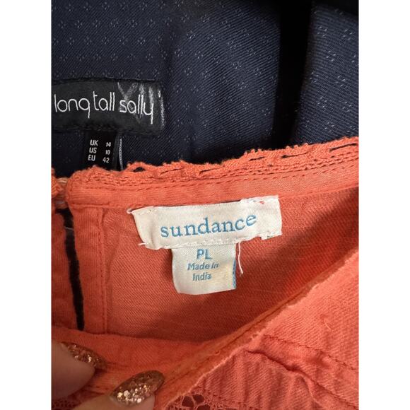 Sundance Women's Petite Orange Lace Tiered Short Sleeve Blouse Size Large - Picture 4 of 5